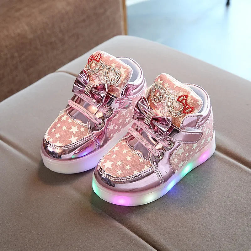 Size 21-30 Baby LED Shoes for Girls Anti-slippery Luminous Sneakers Breathable Glowing Casual Sneakers Girls Led Light Up Shoes