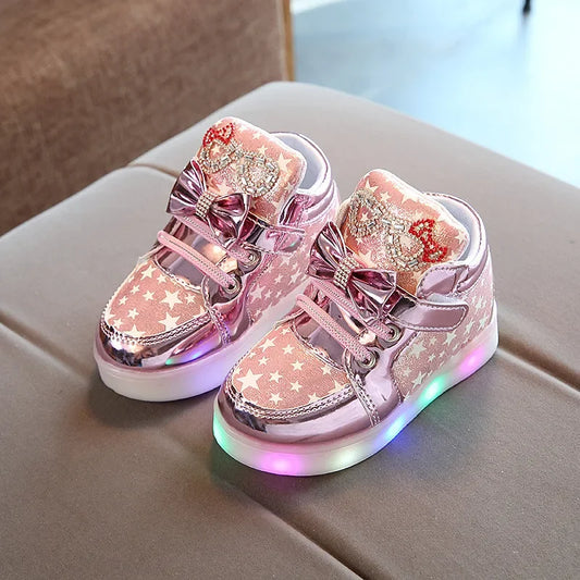 Size 21-30 Baby LED Shoes for Girls Anti-slippery Luminous Sneakers Breathable Glowing Casual Sneakers Girls Led Light Up Shoes
