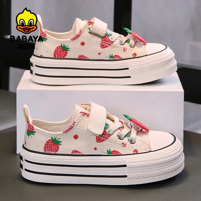Babaya 2025 Autumn New Children's Canvas Shoes Girls Shoes breathable kids Board sneakers for girl Strawberry Princess Shoes